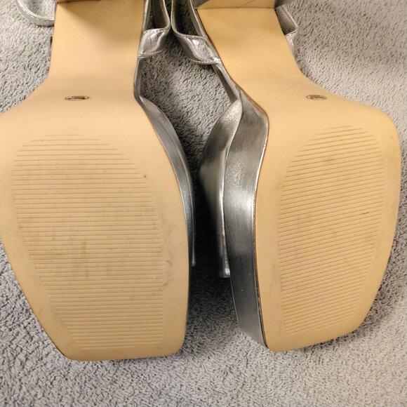 Modatope Womens Platform Sandals Silver Metallic Chunky Heels Ankle Strap Size 9 - Picture 16 of 16